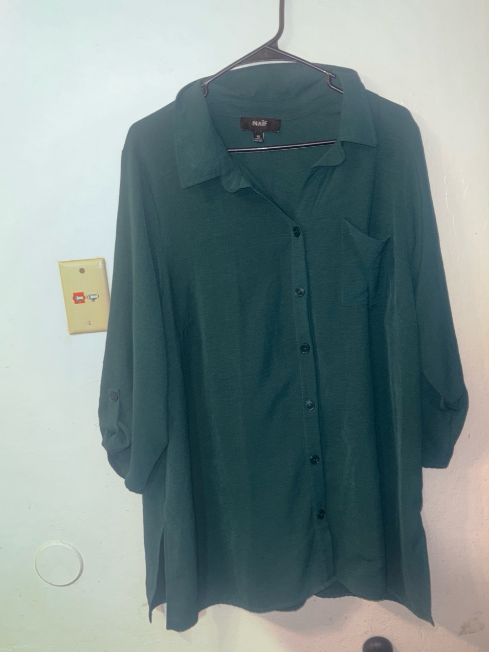 NAIF Teal Green Collared Button-Up Shirt